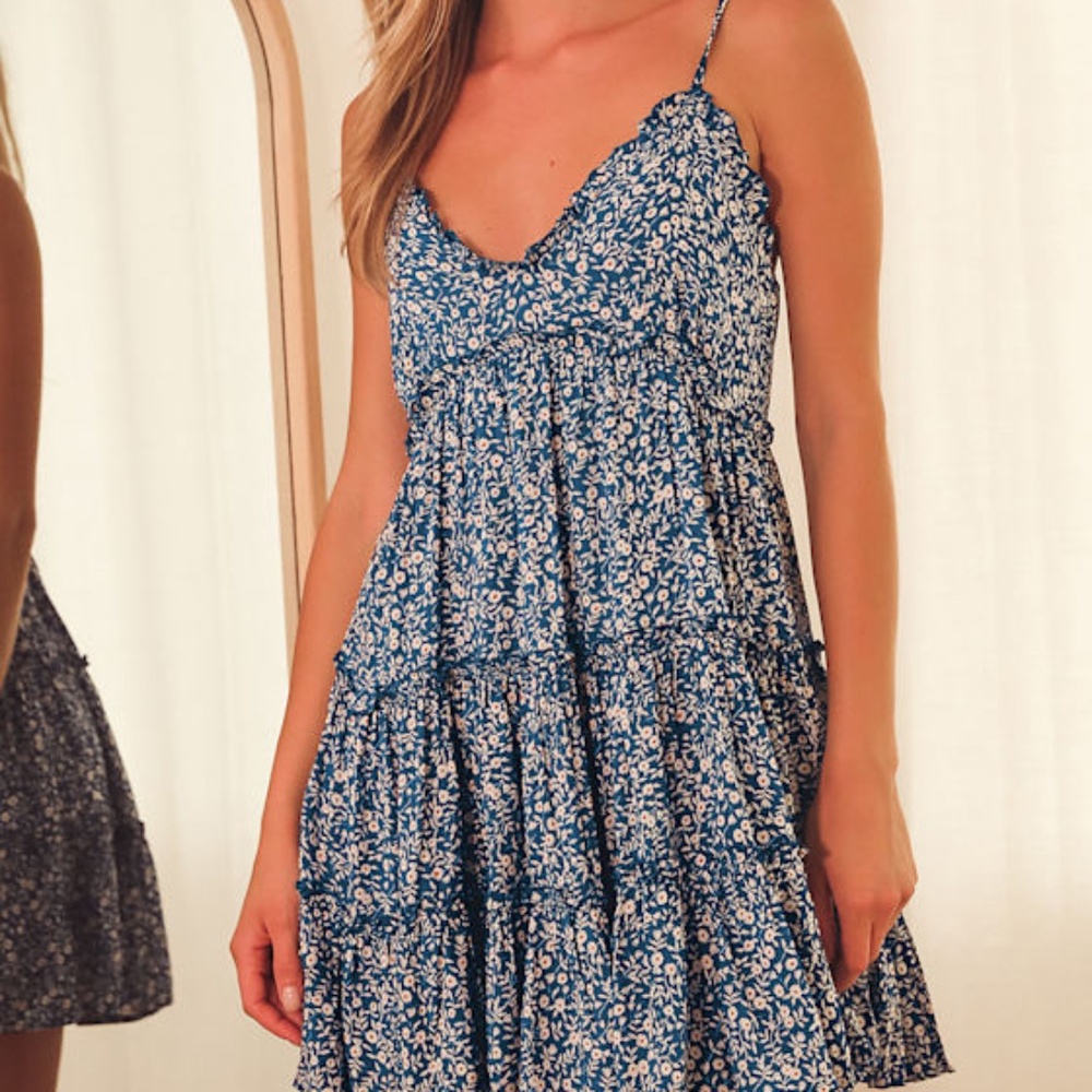 Lulu's Blue Floral Mini Dress